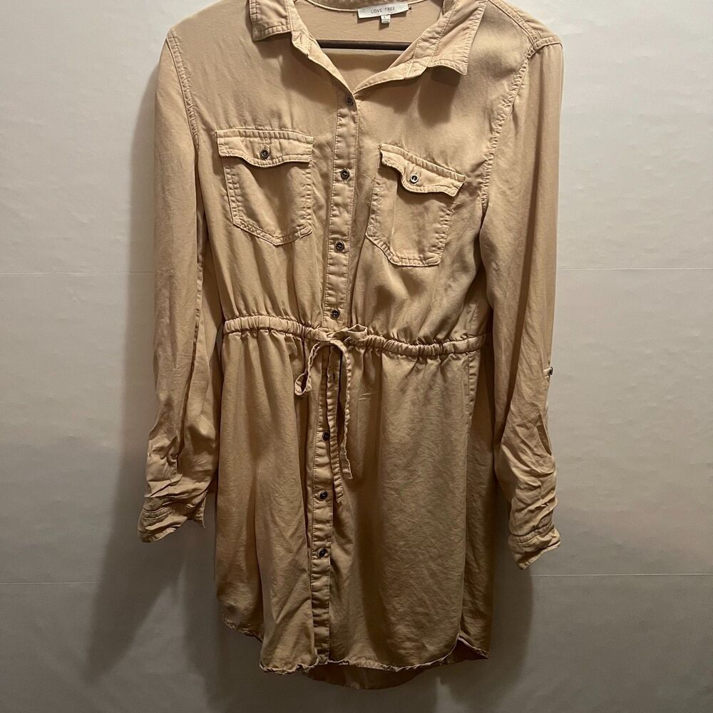 Love Tree Womens Light Pink Button Up Long Sleeve Tencel Shirt Dress Size Large